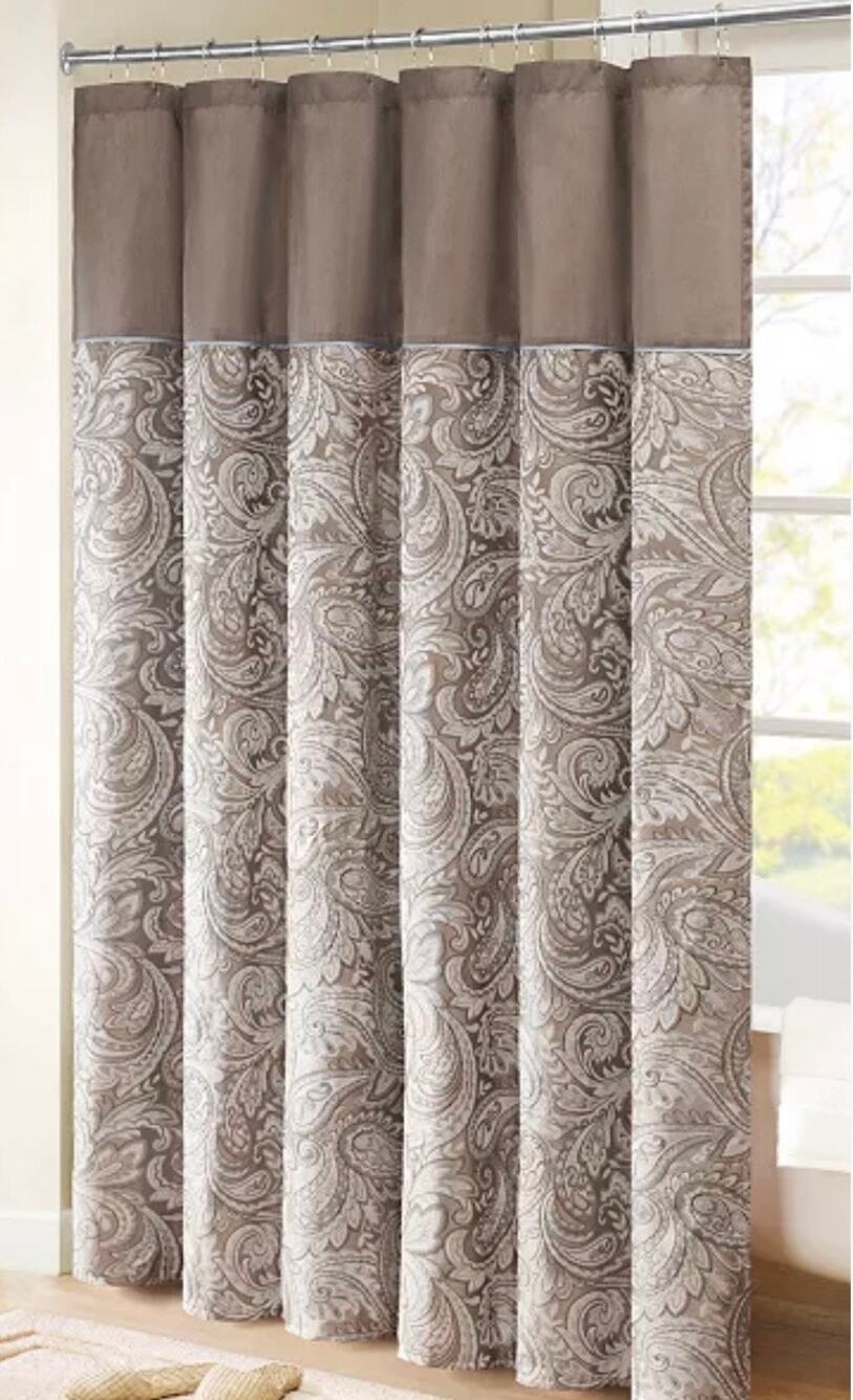 Madison Park Paisley Aubrey Taupe Silver & Blue Shower Curtain 72"Wx72"L NIP